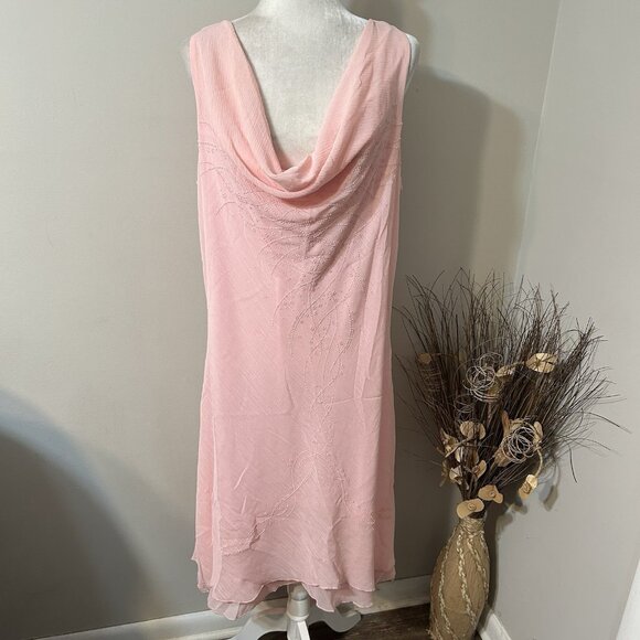 Celine by Champion Dress Pink Midi Layered Lined Beaded Cowl Neck Sleeveless 3XL - Picture 1 of 11